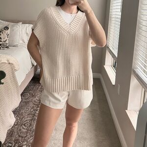 Cream Knit Sleeveless Sweater Vest